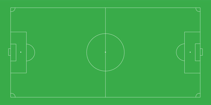 Football fields top view. Soccer grass fields with chalk lines. Green grass field background. Vector Football - Soccer Field. Scheme and marking of the football field, soccer field.
