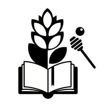 Shavuot icons: open book, wheat and honey dipper illustration