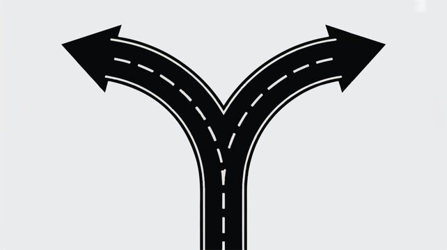 Road diverging into two paths with arrows  symbol of choice and decision making