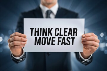 Obraz premium Businessman Advising to 'Think Clear Move Fast' for Efficiency