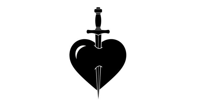 Black heart pierced by dagger symbol.