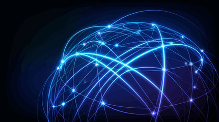 Naklejka premium Angular dark blue lines and dots form a glowing network pattern.