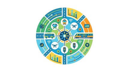 Naklejka premium Smart City Dashboard Concept: Mobility platform coordinating transit in smart infrastructure 