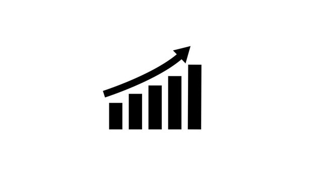 Animated business growth bar chart with rising arrow for financial success and data analysis graph finance