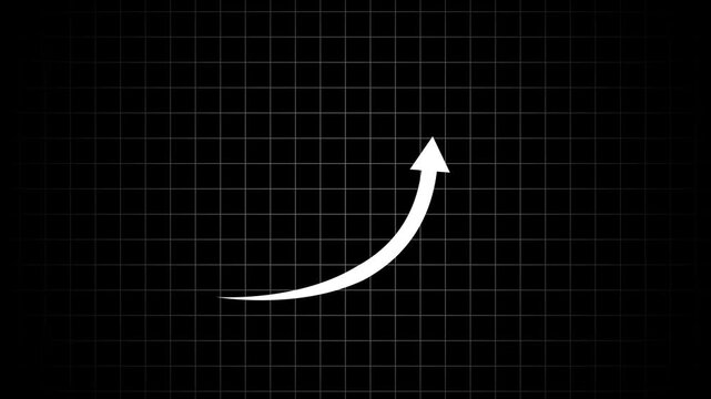 White rising arrow graph on black grid background, for financial growth, and business success, chart