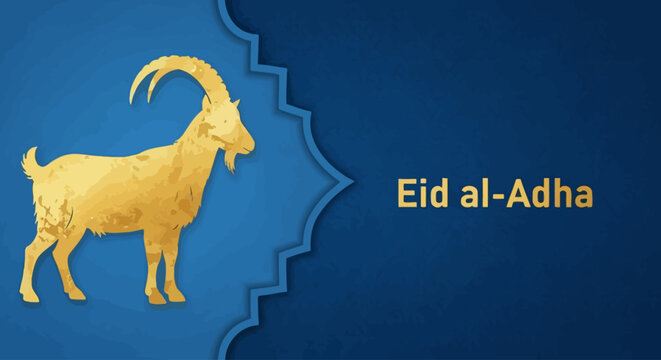 Golden Goat Illustration for Eid al-Adha Celebration on Blue Background