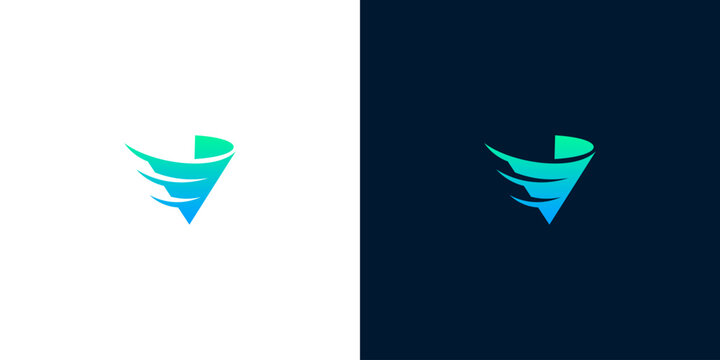 Abstract V-shaped logo with flowing blue and green gradient elements, symbolizing speed and innovation