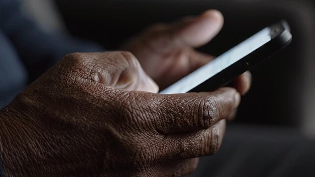 Close-up of Hands Scrolling Smartphone with Contemplation and Focus