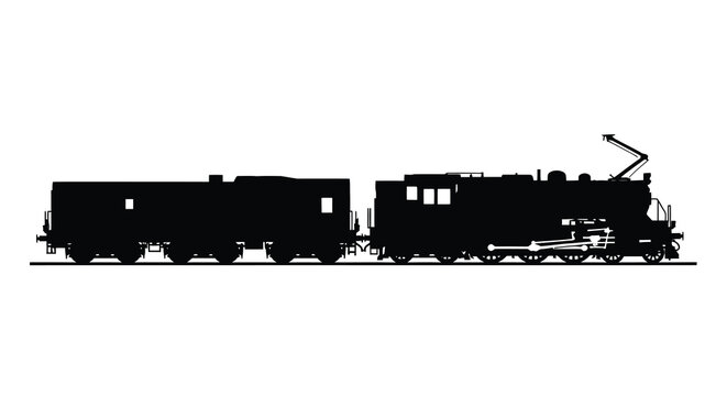 train silhouette with locomotive and car on white background