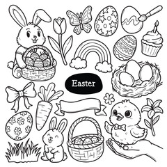 Obraz premium Cute Easter Doodle Illustration Art Collection Pack
