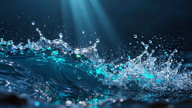 Cinematic Blue Water Splash with Dynamic Light Rays