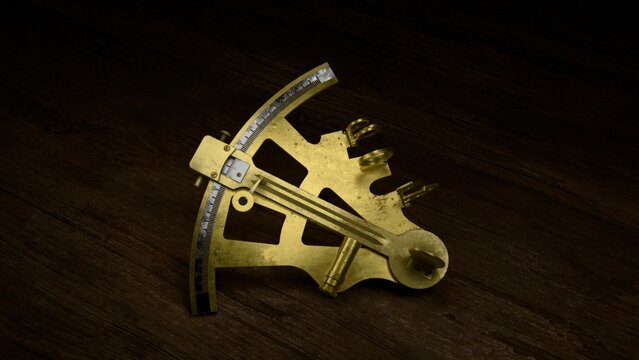 An antique nautical sextant on an old wooden table 2
