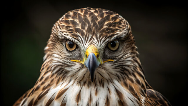 close-up portrait of sharp-shinned hawk with intense gaze in natural lighting