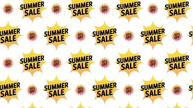 Yellow Summer Sale Starburst Seamless Pattern Background, seasonal retail and discount concept