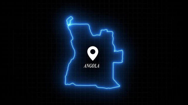 Angola map outline with glowing neon border and location pin marker digital animation africa geography