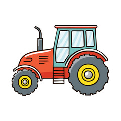 Obraz premium A vibrant cartoon tractor with large wheels and a glass cab driving across a field