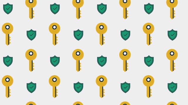 Green Security Shield and Golden Key Seamless Pattern Background, private access and safety concept