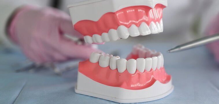 Model of human teeth used for dental education in a clinic setting during daytime hours