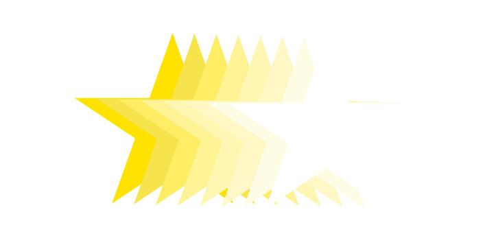 Dynamic abstract graphic showcasing repeating yellow star and arrow shapes, digitally fading with a gradient and symmetrical reflection, creating modern visual motion