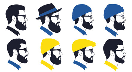 Man Profile Headwear Collection: Beanie, Fedora, Flat Cap, Bowtie © yati