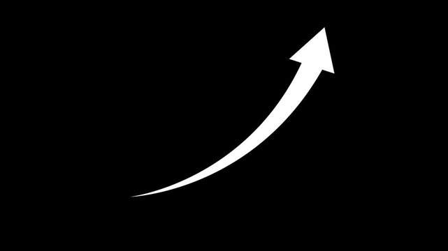 abstract rising arrow graph animation symbolizing business growth, financial success, stock market gains, investment performance and increasing property value on black background.