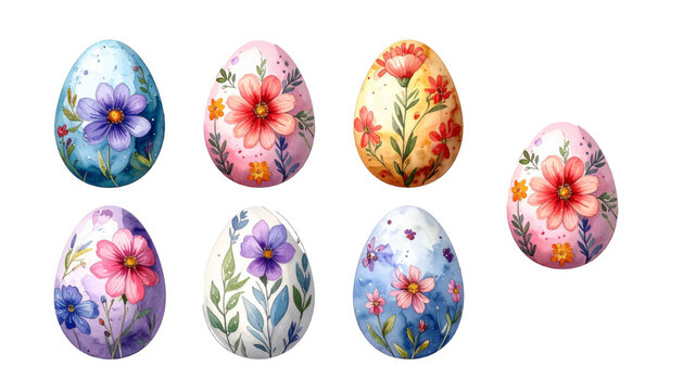Colorful easter egg set illustration with spring floral decoration and traditional holiday vector design collection