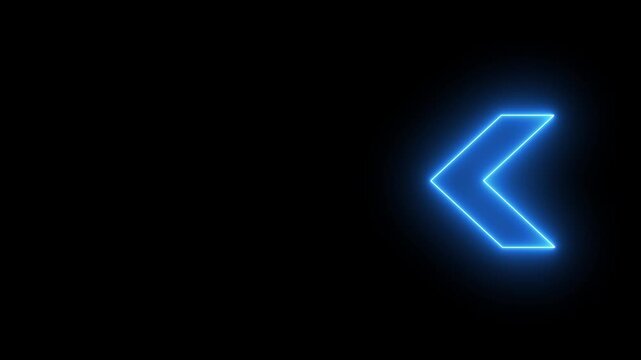 Neon blue glowing arrow pulsing on black background, minimalist digital directional sign light