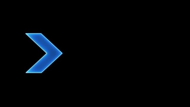Neon blue glowing arrow pointer animation on black background, digital directional signage