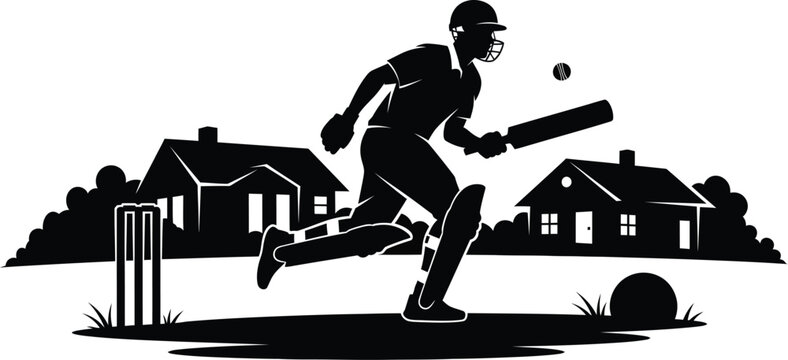 Cricket player silhouette, black cricket icon, sports illustration, vector graphic