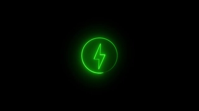 Futuristic glowing charging icon animation in all the video with vibrant neon effects. Black background.By