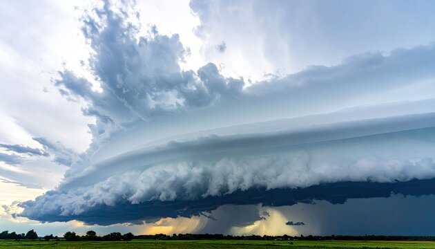 Dramatic Shelf Cloud Formation Over Green Field and Stormy Horizon