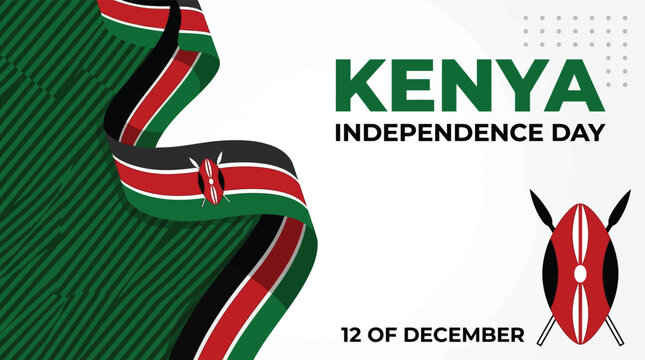 Kenya Independence Day 12 December Celebration Banner with National Flag Colors and Shield Illustration for Commercial Use