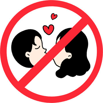 No Kissing Sign with Couple Flat Illustration