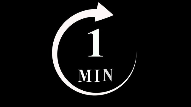 White color circle arrow refresh icon and 10 min timer icon animation on black background. Circular arrow timer icon 10 Min animation. 10 Minutes Time Loop Motion Design