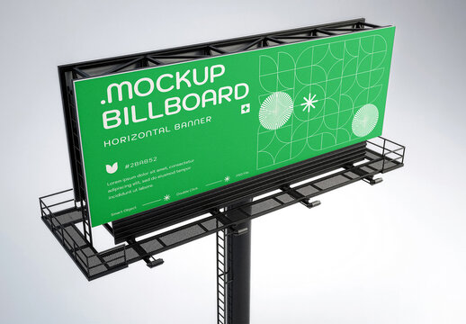 Black Billboard Mockup. Outdoor Advertising Display, 3D Render Template, Left Perspective Angle View