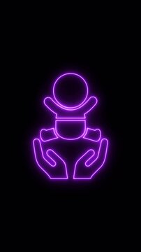 Baby care , toddler or infant care flat neon icon 4K video animation	