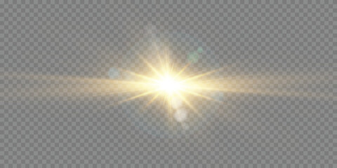 Golden star , sunlight on transparent background special lens flare and bokeh , light effect, bright ray light. © Alesya