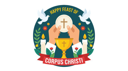 Fototapeta premium Christian religious feast of corpus christi illustration with golden chalice and holy eucharist host vector