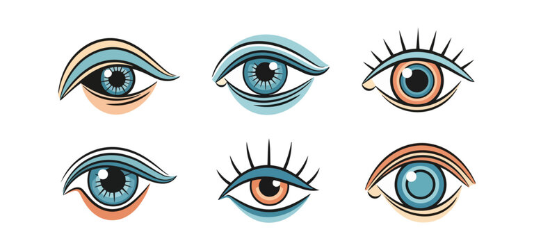 Stylized eye illustrations on black background