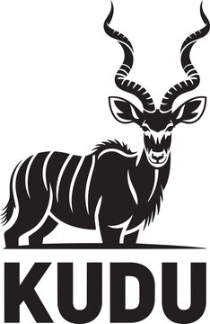 Kudu antelope with distinctive spiraling horns and the text kudu below in a clean graphic
