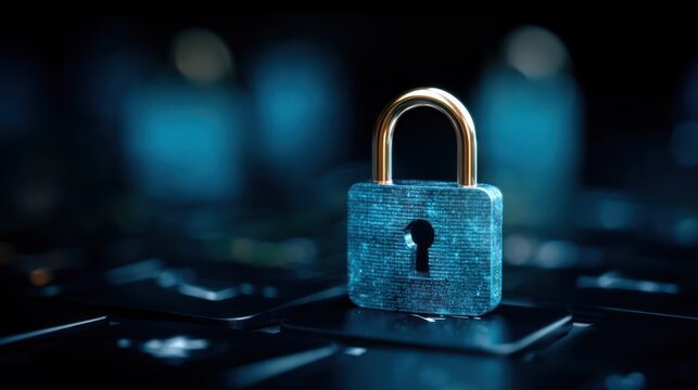 Digital Padlock Security Concept on Dark Background.