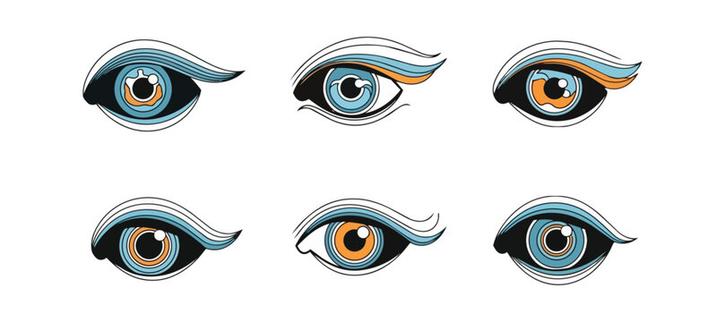 Stylized eye illustrations with variations on black background