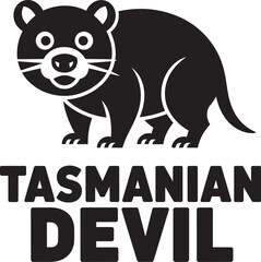 Obraz premium Tasmanian devil illustration with bold text graphic design vector with black and white