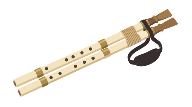 Ancient greek aulos double flute musical instrument with leather strap