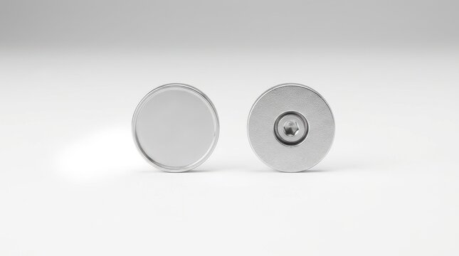 Two silver circular metal objects with different textures on a white background
