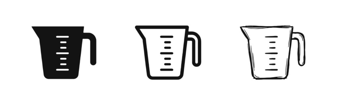 Kitchen Measuring Cup Icon Set with Scale Lines - Cooking Baking and Recipe Measurement Concept