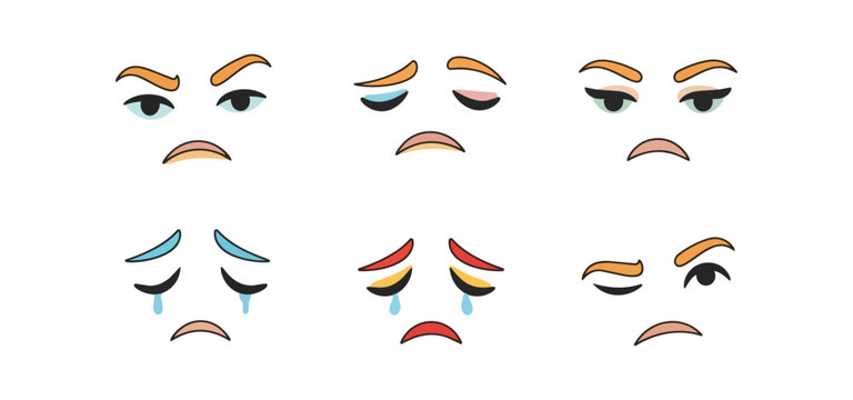 Cartoon eye expressions set on black background