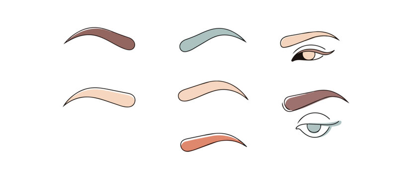 Eyes and eyebrows illustrations variations against black background