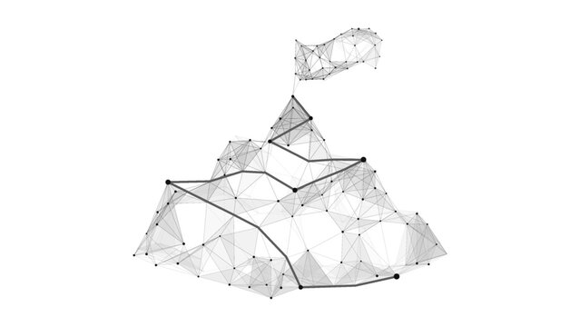 Abstract Low Poly Mountain Route with Digital Network Structure and Path Connections, Navigation and Data Mapping Concept