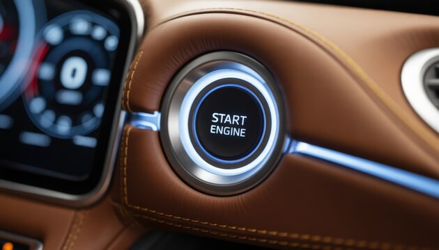 This is an image of a car dashboard with a start engine button